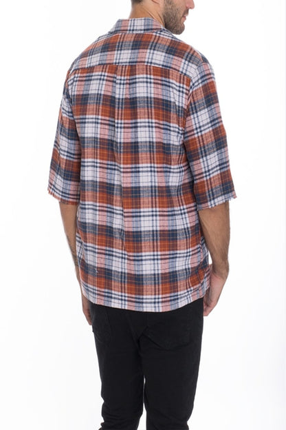 Mens Zip Up Flannel Short Sleeve Shirt S115
